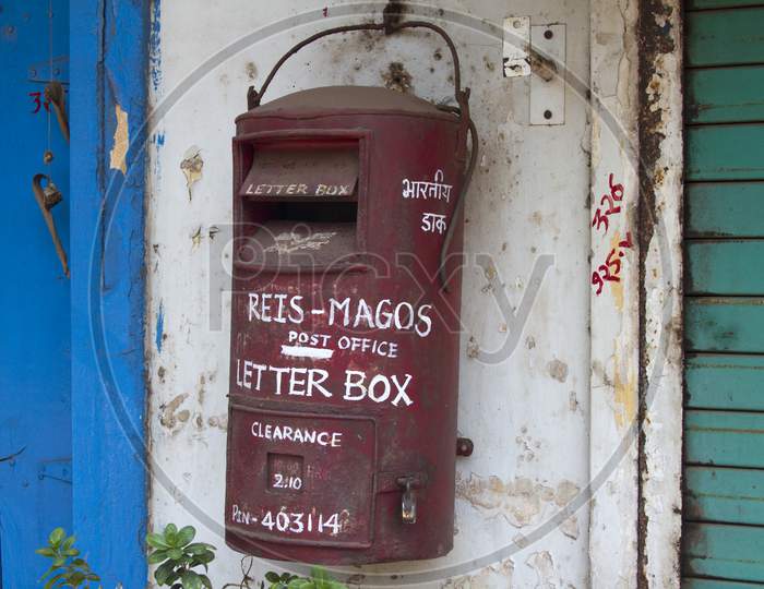 Traditional Red Old Indian Mailbox. India Goa