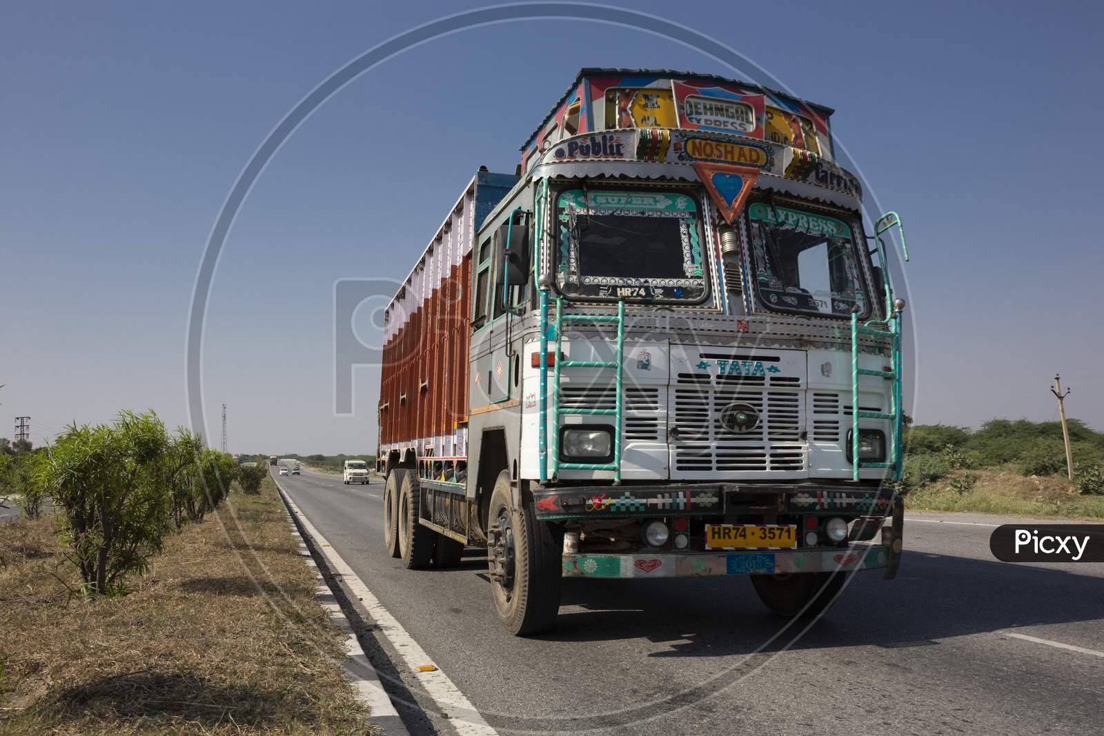 Colorful Trucks Brand Tata In Indian Highway
