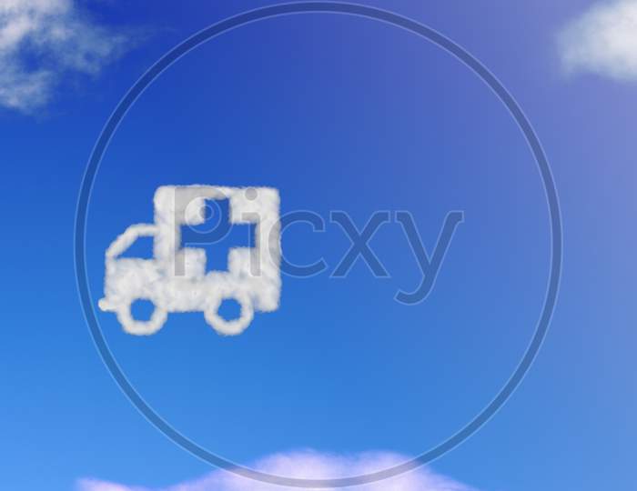 Cloud Shape Icon Ambulance On Blue Sky.