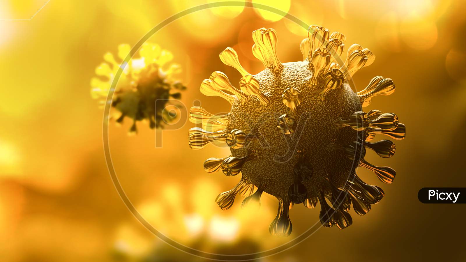 Super Closeup Coronavirus Covid-19 In Human Lung Background. Science Micro Biology Concept. Yellow Corona Virus Outbreak Epidemic. Medical Health Virology Infection Researching. 3D Illustration