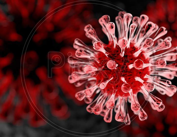 Super Closeup Coronavirus Covid-19 In Human Lung Body Background. Science And Microbiology Concept. Red Corona Virus Outbreak Epidemic. Medical Health And Virology. 3D Illustration Rendering