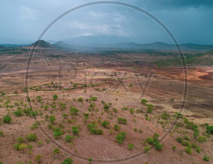 Aerial Landdcape Of The Masaai Land In Tanzania,