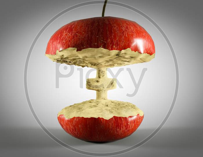 Red Apple Bitten In A Shape Of Medical Cross Isolate In White-Gray Background With Vignette. Healthcare Medical Or First Aid Or Insurance For Your Health Concept. 3D Illustration