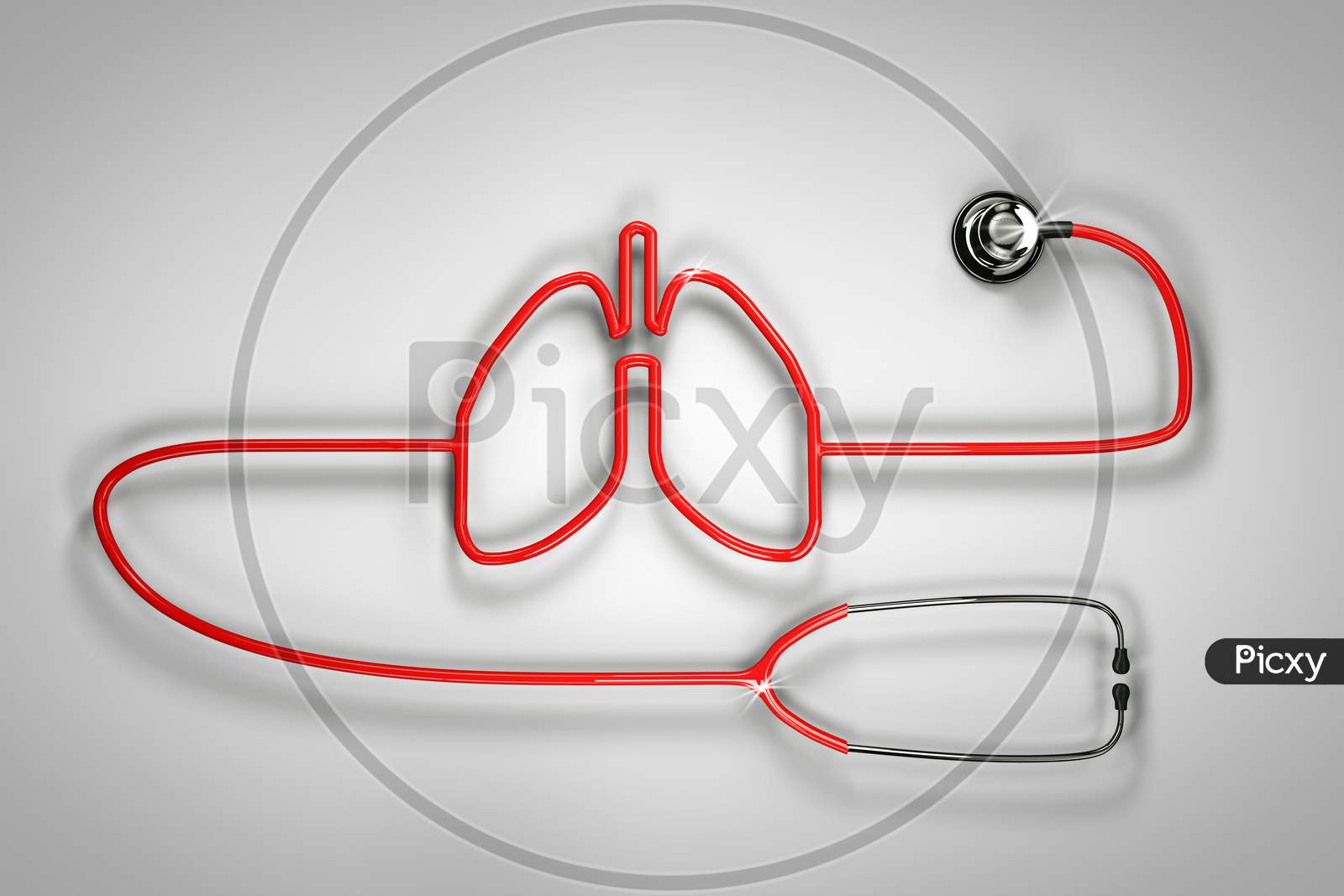 Stethoscope Shape Lung On White - Grey Background. Concept Healthcare. 3D Render
