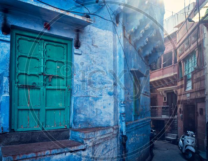 Blue Houses In Streets Of Of Jodhpur