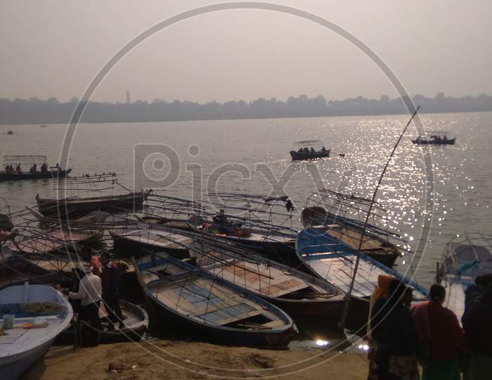Water boat in Ganga river pryagraj Sangam