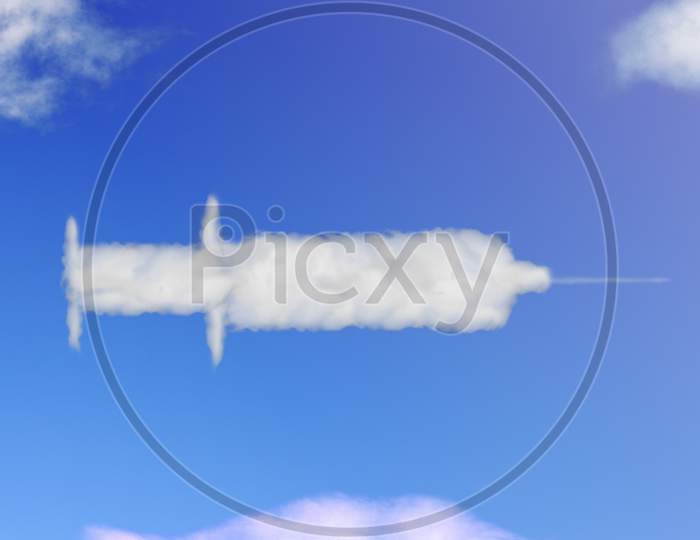 Syringe Cloud Shape On Blue Sky.