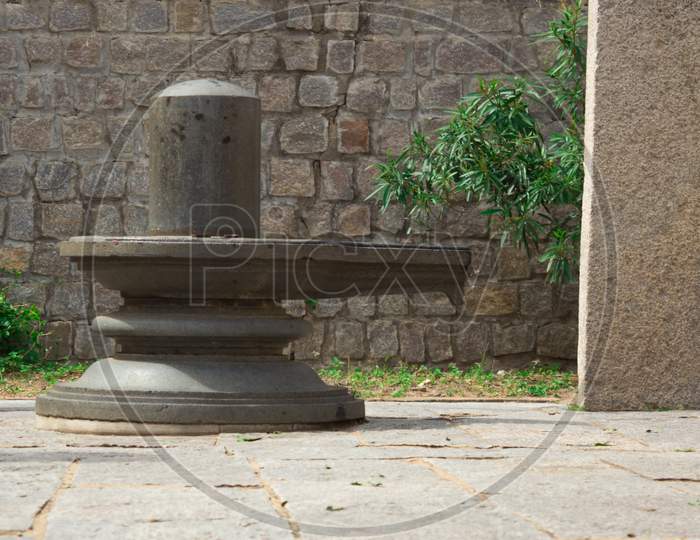 A Divine view of the Sacred Stone Shiva Linga placed inside the stone temple premises of a Hindu temple in Talakadu village near Mysuru,India.