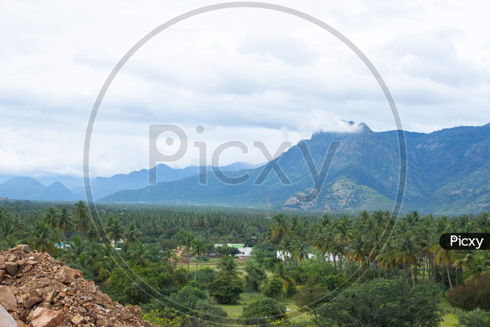 Hills And Farmlands Of South India - Tamilnadu Landscape . Beautiful Farmlands - A View From The Hills Of Theni District, South India. Stock Images.
