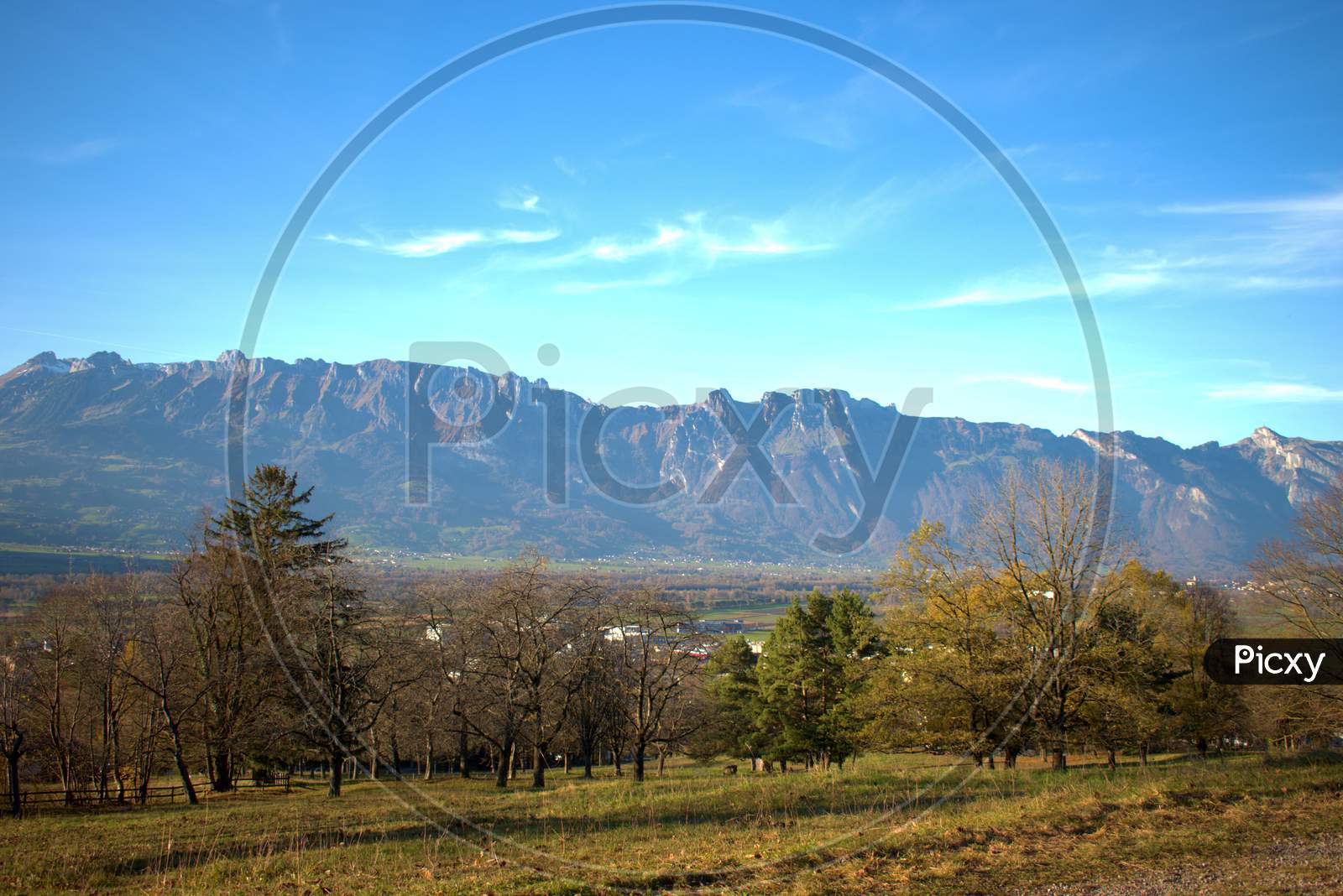 View over the rhine valley in Schaan in Liechtenstein 14.11.2020