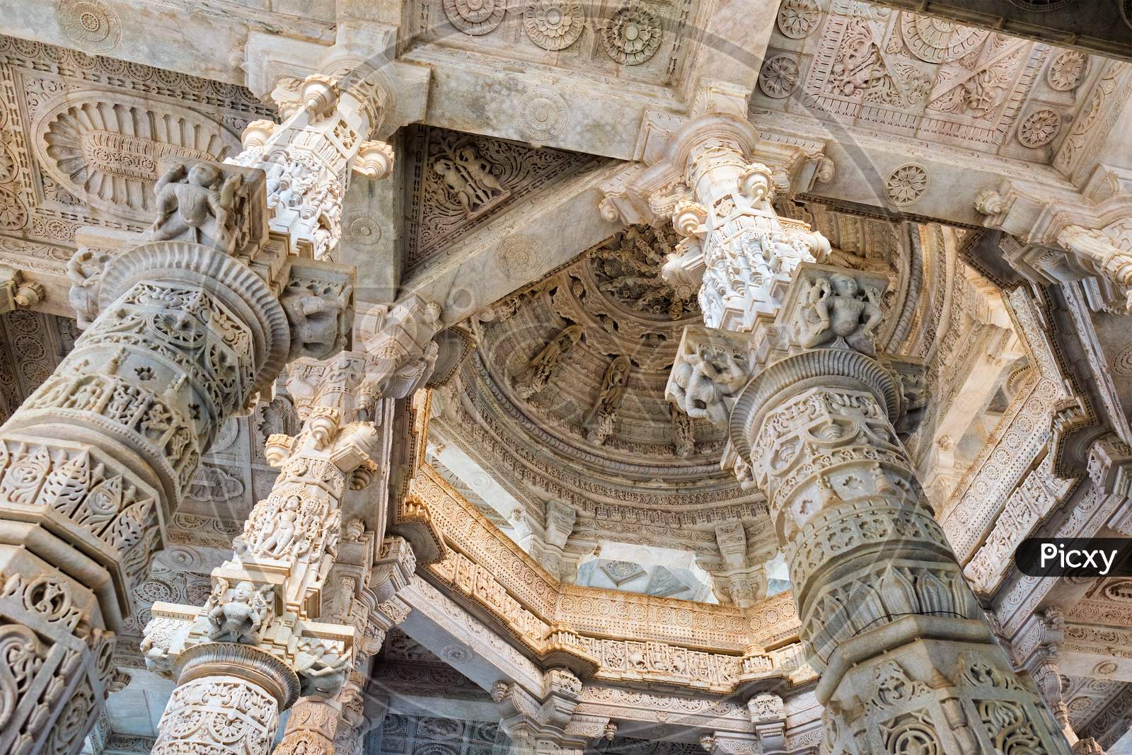 Columns Of Beautiful Ranakpur Jain Temple In Ranakpur, Rajasthan. India