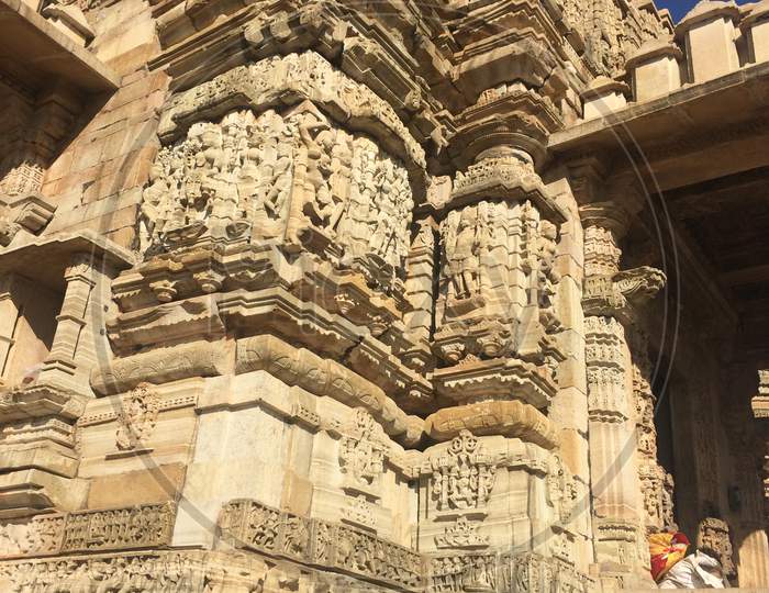 Art of temple wall in chittorgarh fort