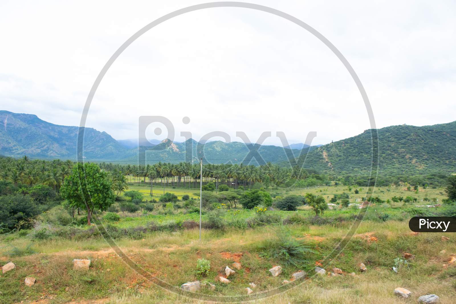Hills And Farmlands Of South India - Tamilnadu Landscape . Beautiful Farmlands - A View From The Hills Of Theni District, South India. Stock Images.