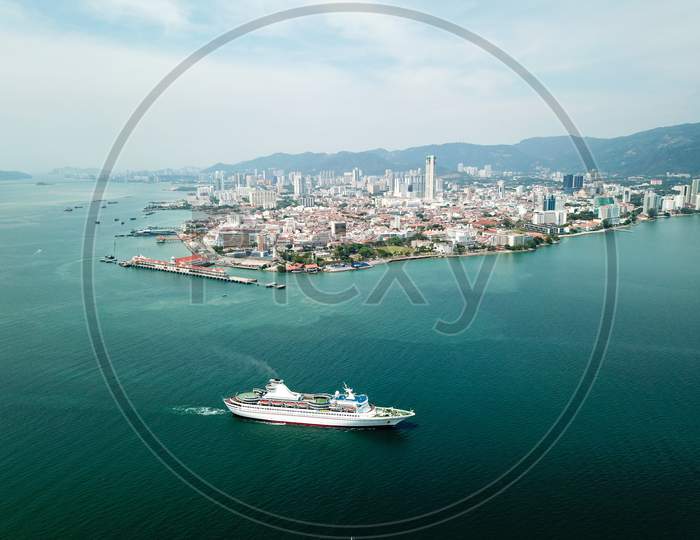 Cruise Ship Leaving Penang Town