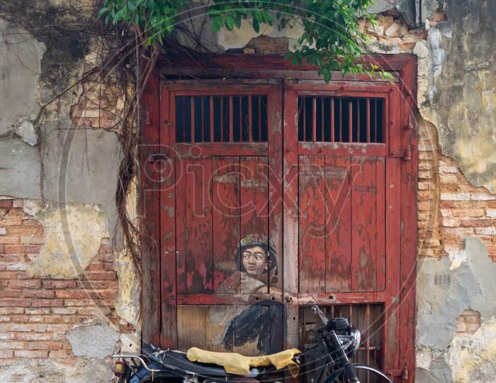 Mural Kid On Old Motorcycle