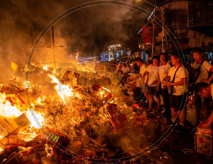 Joss Paper Is Burnt During Hungry Ghost Festival