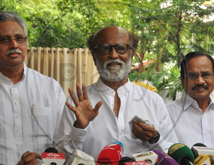 Actor-Turned-Politician Rajinikanth Gestures As He Addresses A Press Conference To Announce The Launch Of His Political Party In January 2021, In Chennai, Thursday, Dec. 3, 2020.