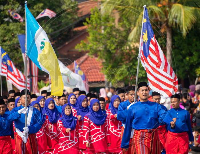 Parade Contingent Marching During Merdeka Day Celebration Of Malaysia