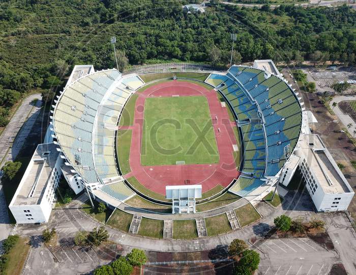 Aerial View Batu Kawan Stadium In Evening