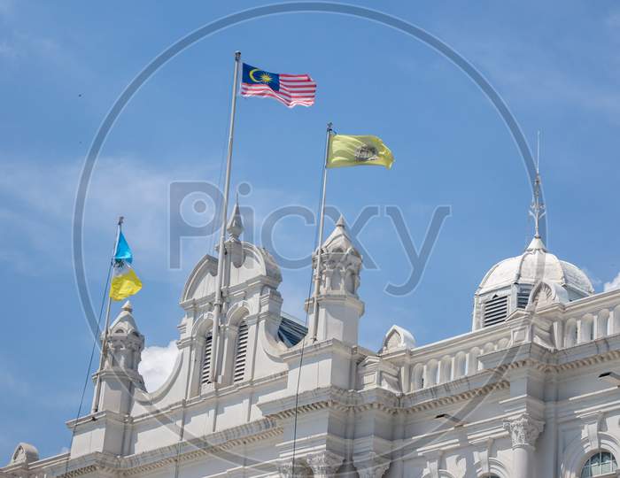 Malaysia Flag Waving At City Hall Penang Island