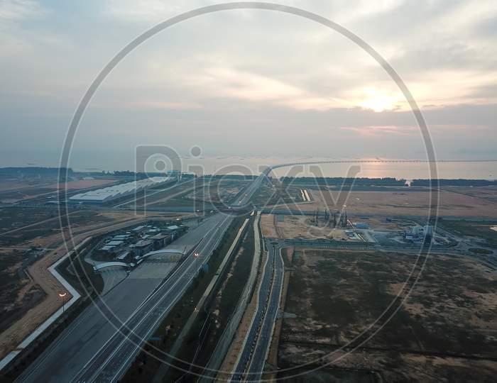 Aerial View Highway With Less Vehicle During Movement Control Order