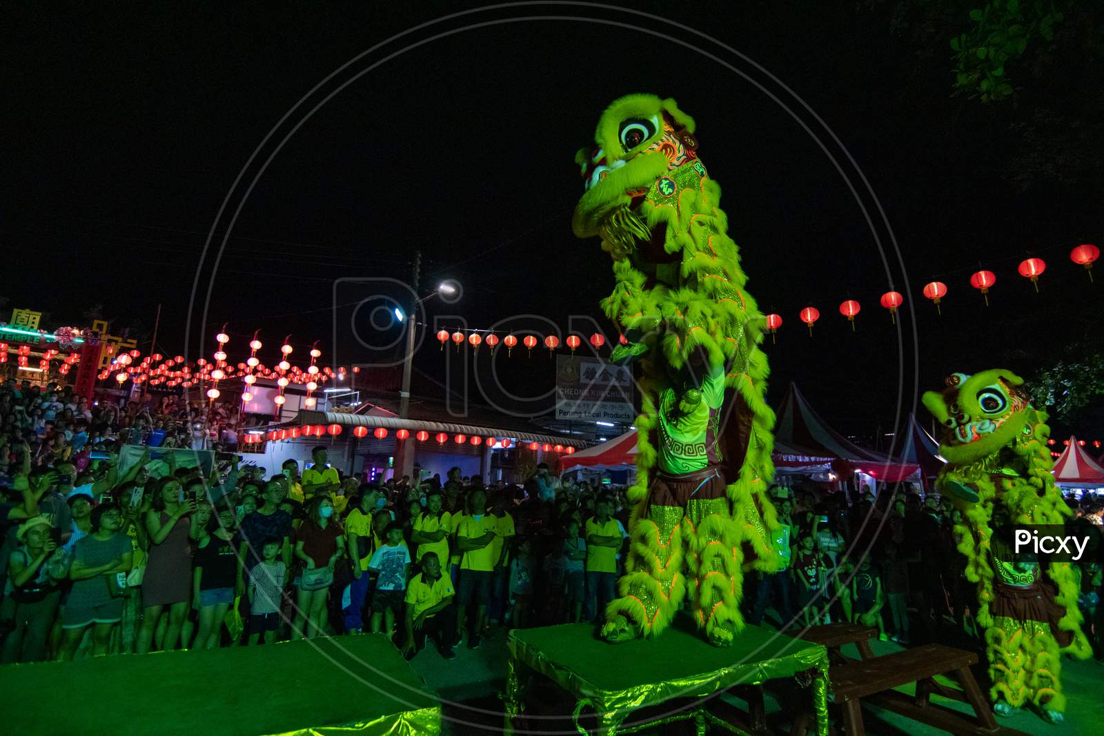 Lion Dance Perform In Front Of Snake Temple