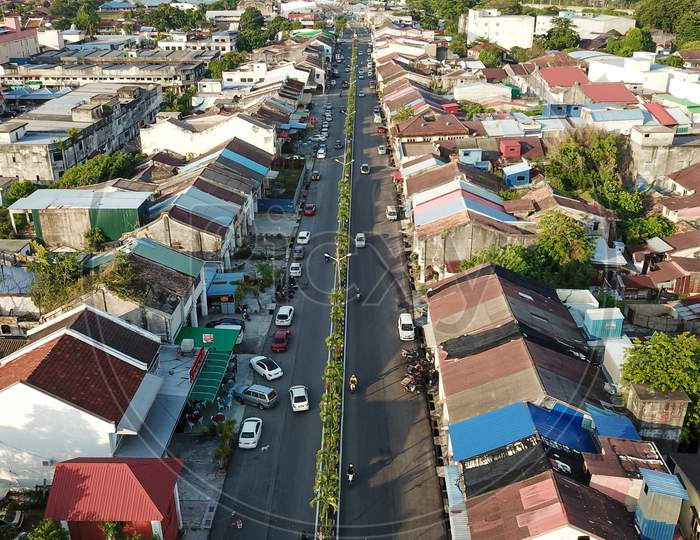 Aerial View Main Road At Nibong Tebal Old Town