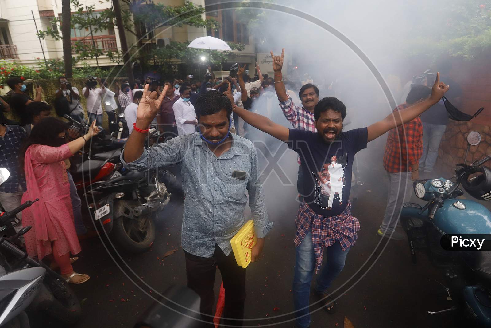 Fans Of Actor-Turned-Politician Rajinikanth Celebrate After He Announced The Launch Of His Political Party In January 2021, In Chennai, Thursday,