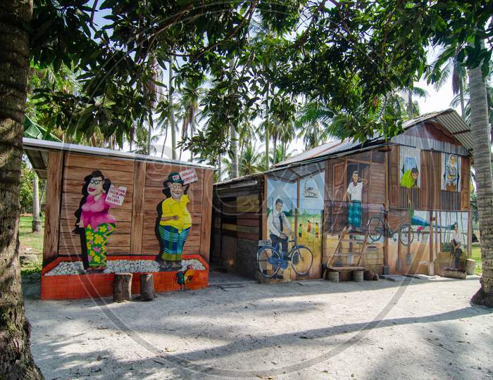 Malays Mural At Wooden Kampung House