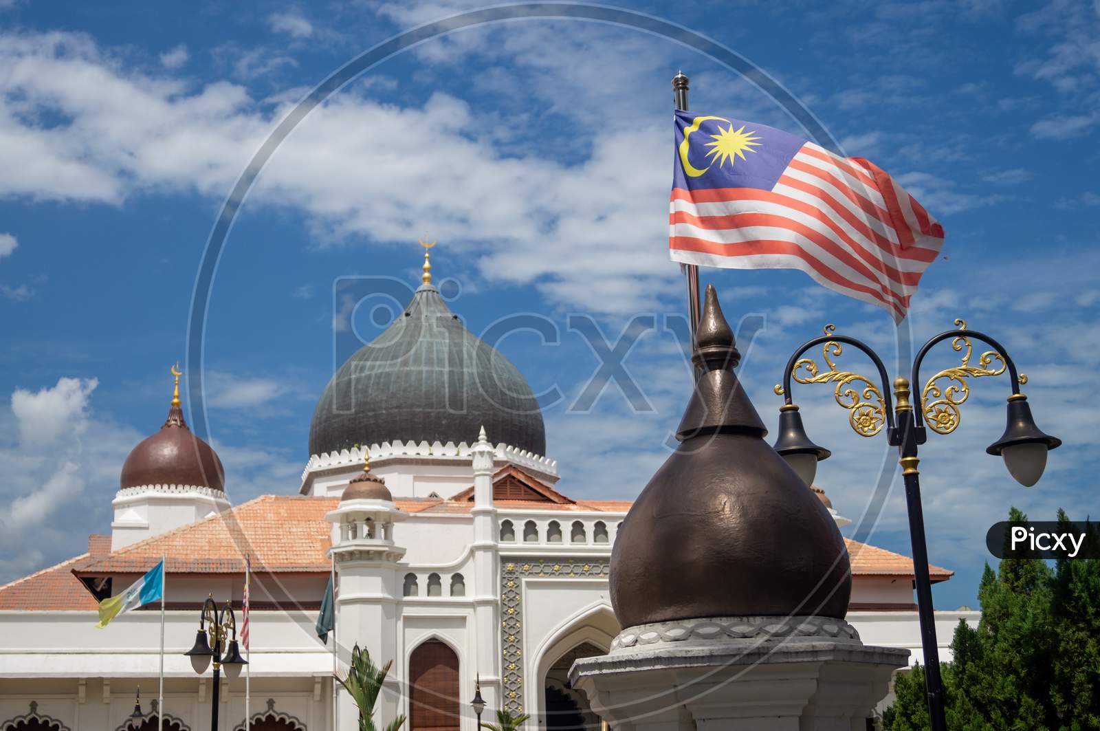 Malaysia Flag And Architecture Masjid Kapitan Keling Mosque