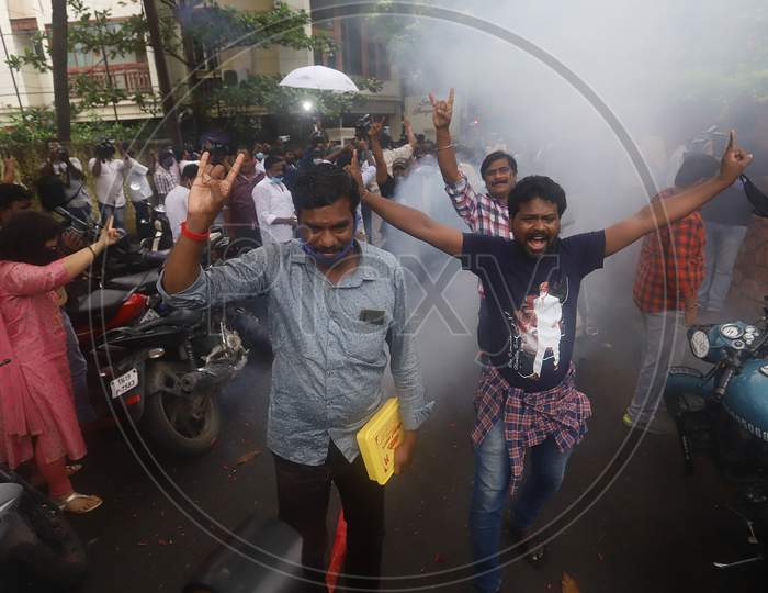 Fans Of Actor-Turned-Politician Rajinikanth Celebrate After He Announced The Launch Of His Political Party In January 2021, In Chennai, Thursday,