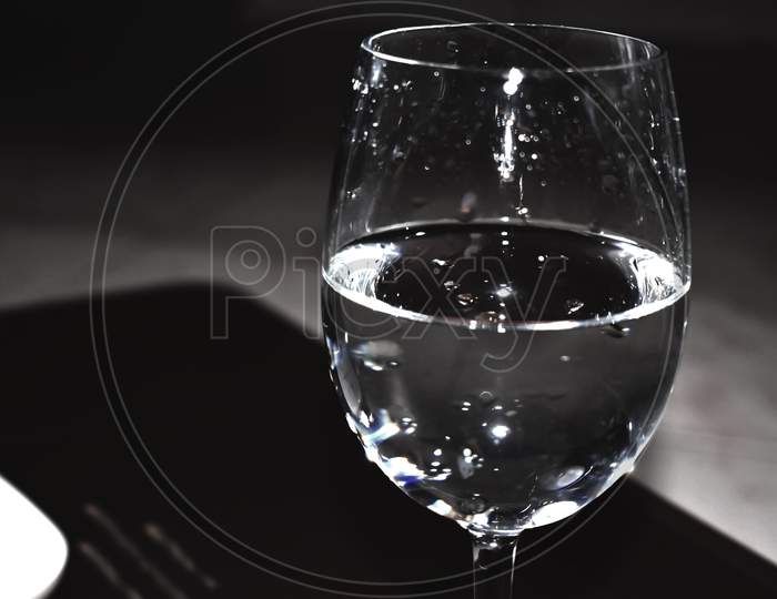 Wine glass on table top