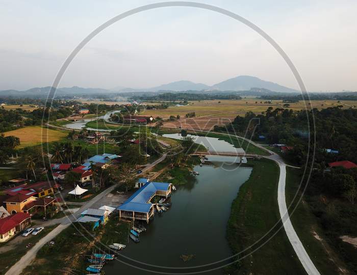 Aerial View Sungai Kulim And Malays Fishing Village