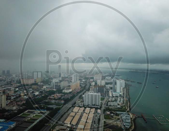 Aerial View Tun Dr Lim Chong Eu Expressway In Cloudy Morning