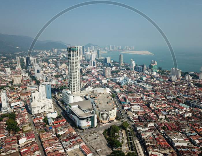 Aerial View Komtar Building In Sunny Morning