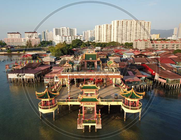 Aerial View Floating Temple Hean Boo Thean Build On Sea