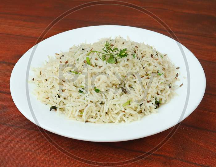 Cumin Rice Or Jeera Rice Is A Popular Indian Main Course Item Made Using Basmati Rice Flavored With Fried Cumin Seeds And Basic Spices, Selective Focus