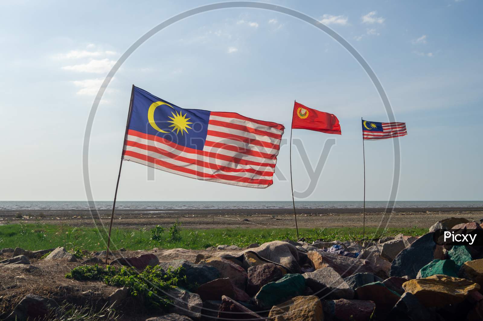 Malaysia And Kedah Flag Waving By Wind