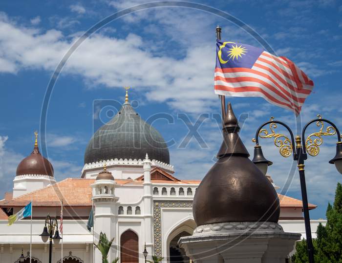 Malaysia Flag And Architecture Masjid Kapitan Keling Mosque
