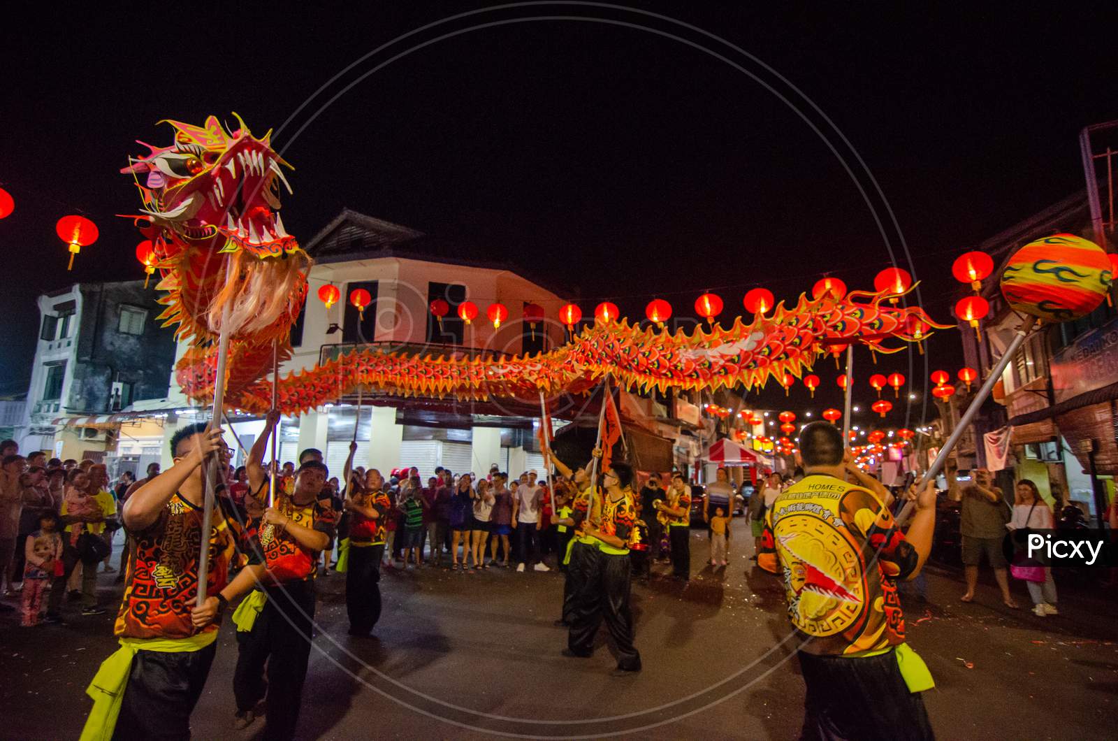 Dragon Dance Perform At Street During Chinese New Year