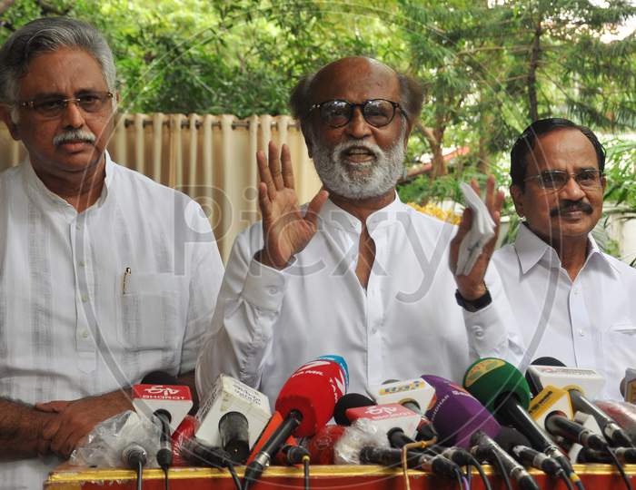 Actor-Turned-Politician Rajinikanth Gestures As He Addresses A Press Conference To Announce The Launch Of His Political Party In January 2021, In Chennai, Thursday, Dec. 3, 2020.