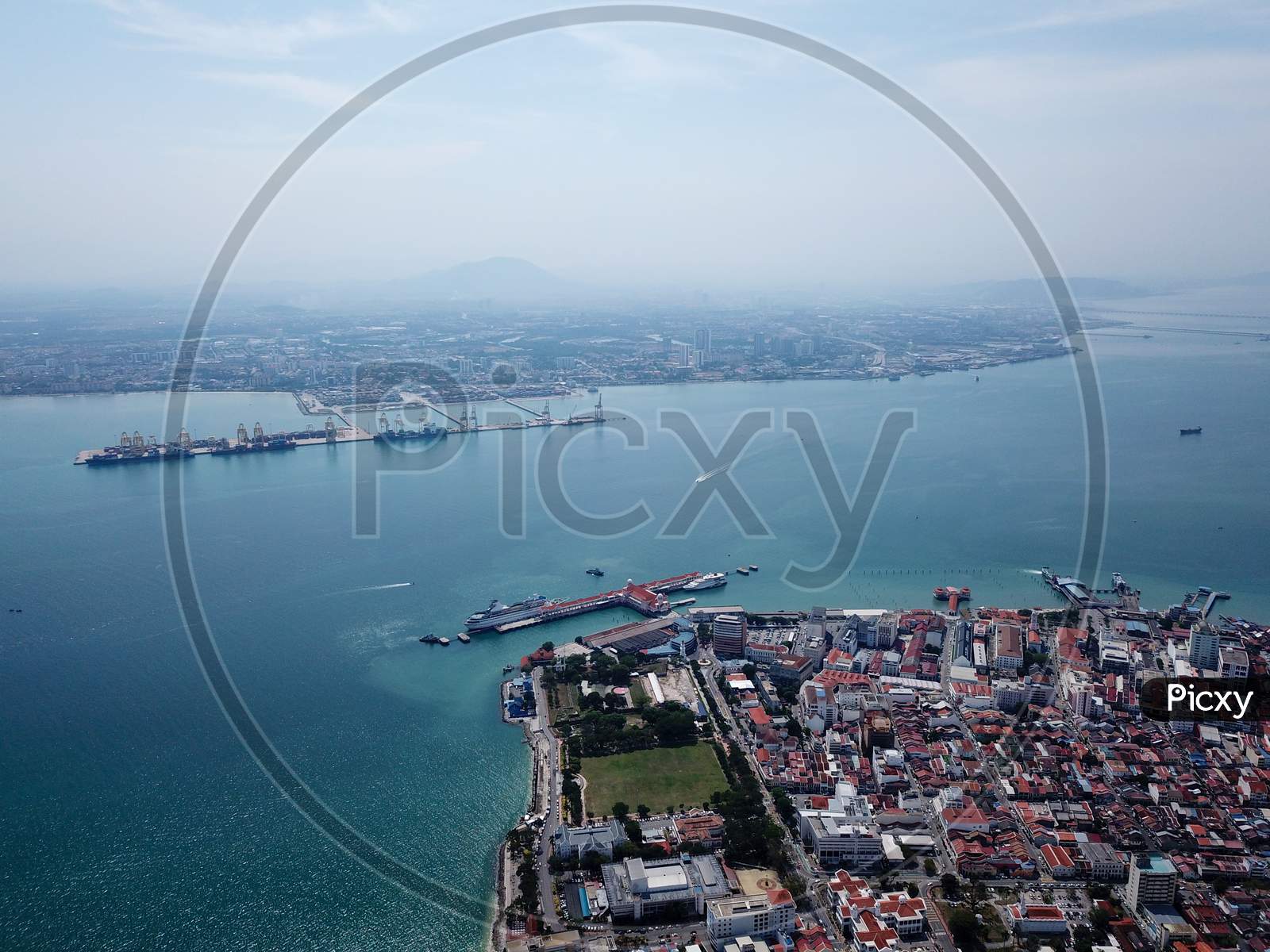 Aerial View Boat Move At Penang Sea