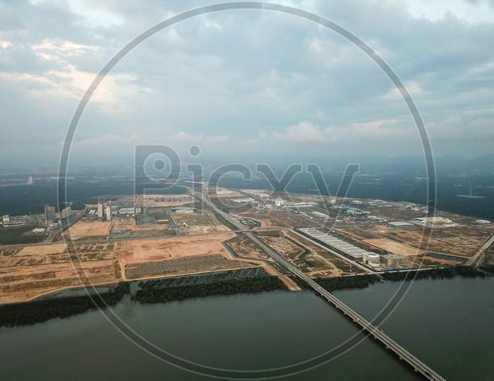 Drone View Sultan Abdul Halim Muadzam Shah Bridge Towards Batu Kawan