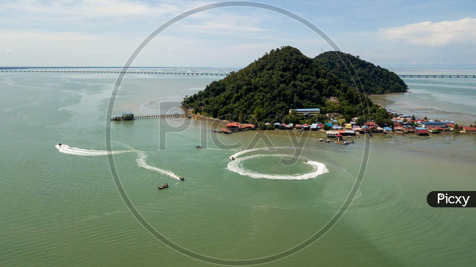 Aerial Water Boat Move At Pulau Aman