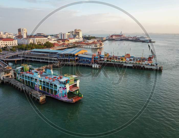 Aerial View Ferry Terminal With Background Pier Swettenham
