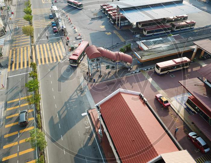 Aerial View Rapid Penang Bus Move At Pengkalan Weld