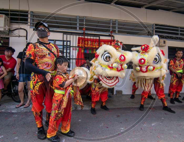 Dragon Dance Perform At Chinese House