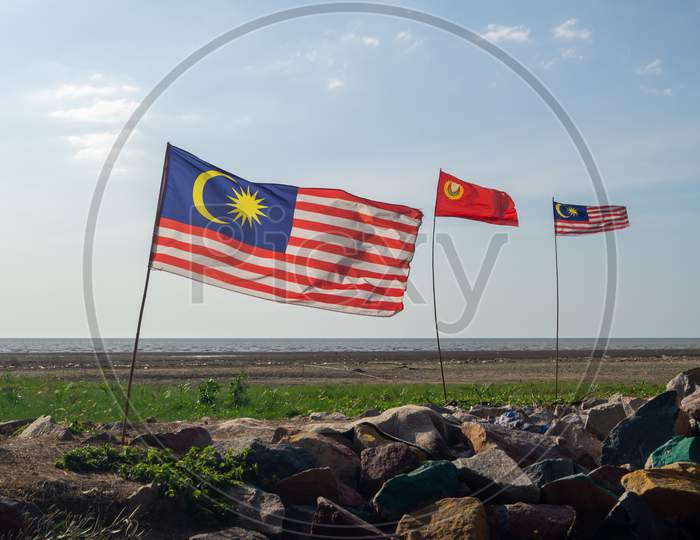 Malaysia And Kedah Flag Waving By Wind