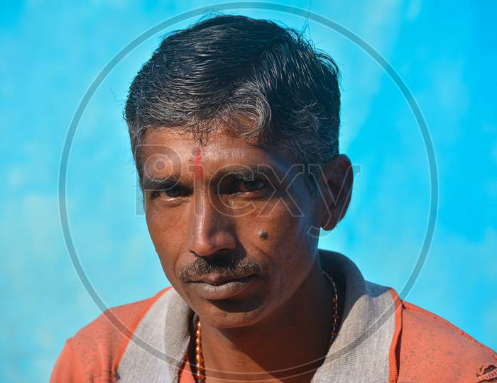 TIKAMGARH, MADHYA PRADESH, INDIA - NOVEMBER 24, 2020: Portrait of an unidentified Indian man at their village.