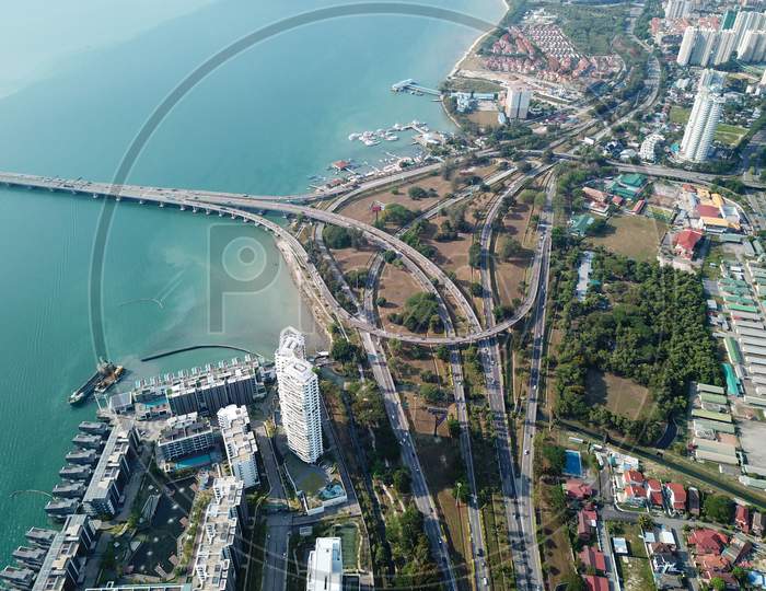 Aerial View Interchange Highway At Penang Island